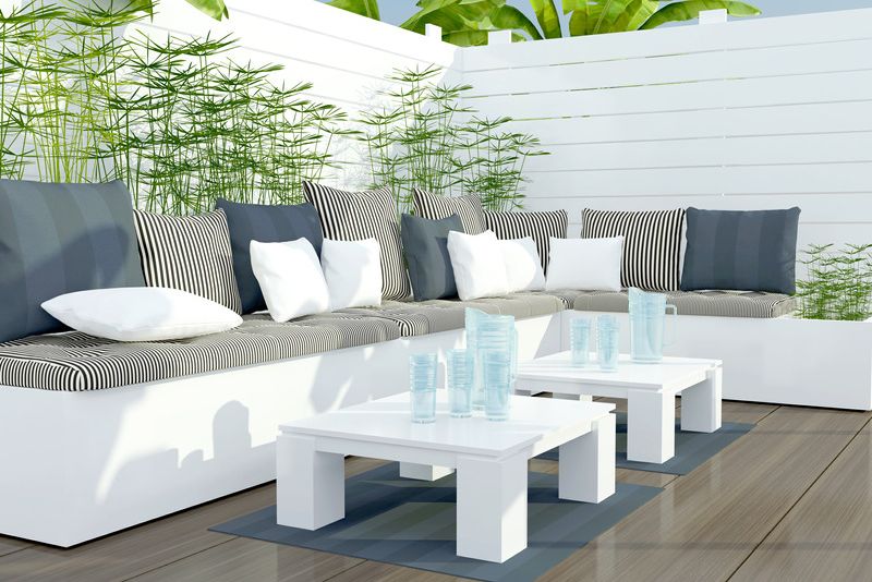 stylish patio with luxury outdoor furniture